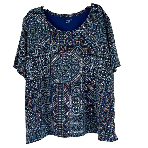 Catherines 3X Scoop Neck Top Stretch Geometric Boho Mature - Picture 1 of 8